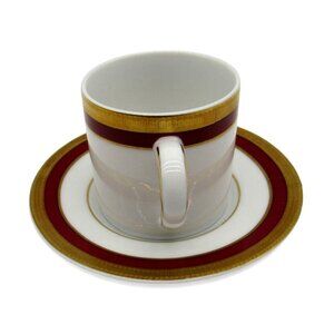 LA VAISSELLERIE Fine PORCELAIN Cup Saucer Gold Red Accents Vaiselle Vintage